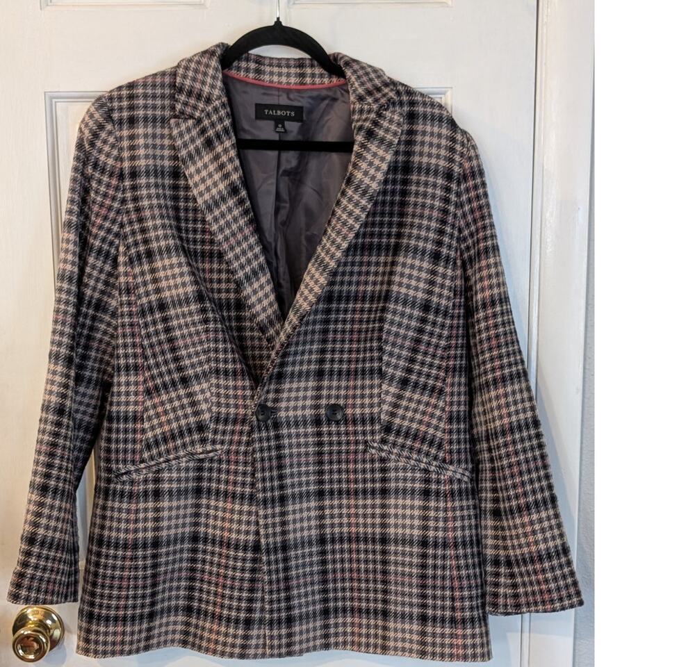 Talbots Tweed Check Double-Breasted Jacket Size 12